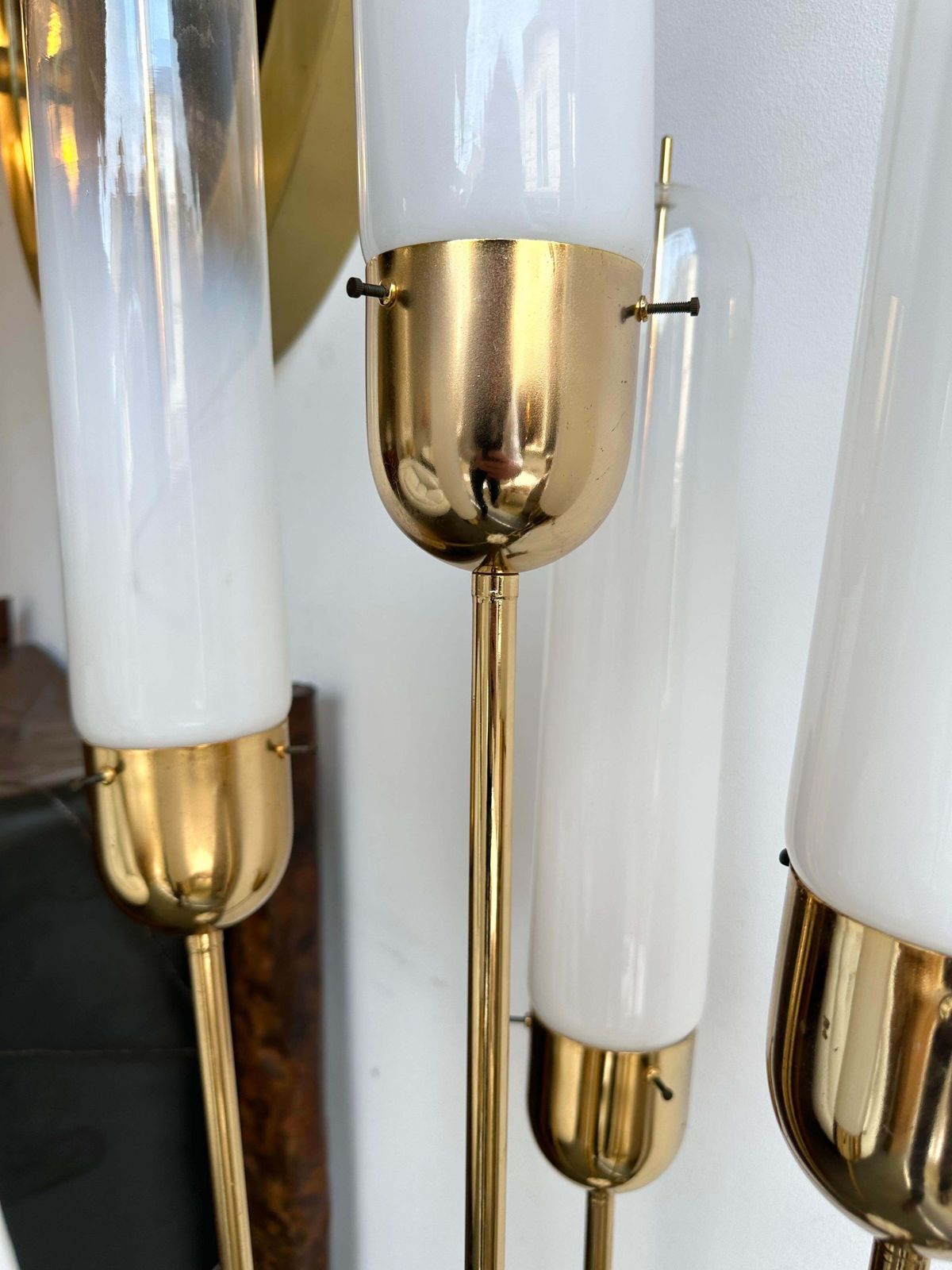 Mid Century Modern Brass Reed Floor Lamp Murano Glass By Mazzega, Italy, 1970s photo vintage
