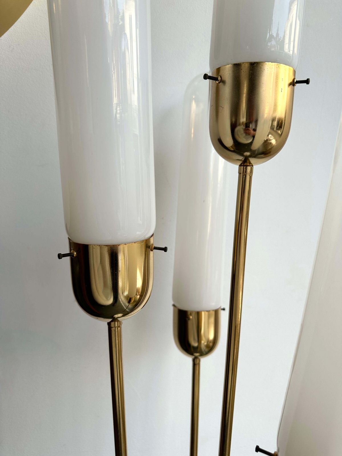 photo for sale Mid Century Modern Brass Reed Floor Lamp Murano Glass By Mazzega, Italy, 1970s