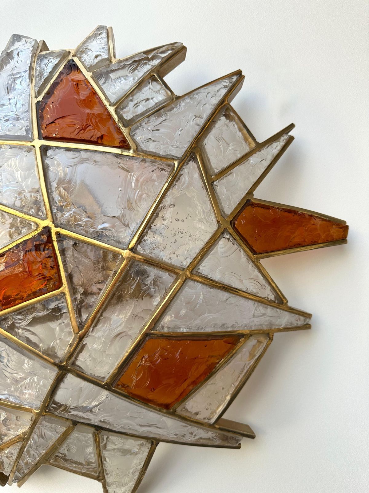 photo furniture Large Pair Of Hammered Glass Gilt Wrought Iron Sconces By Longobard, Italy 1970s