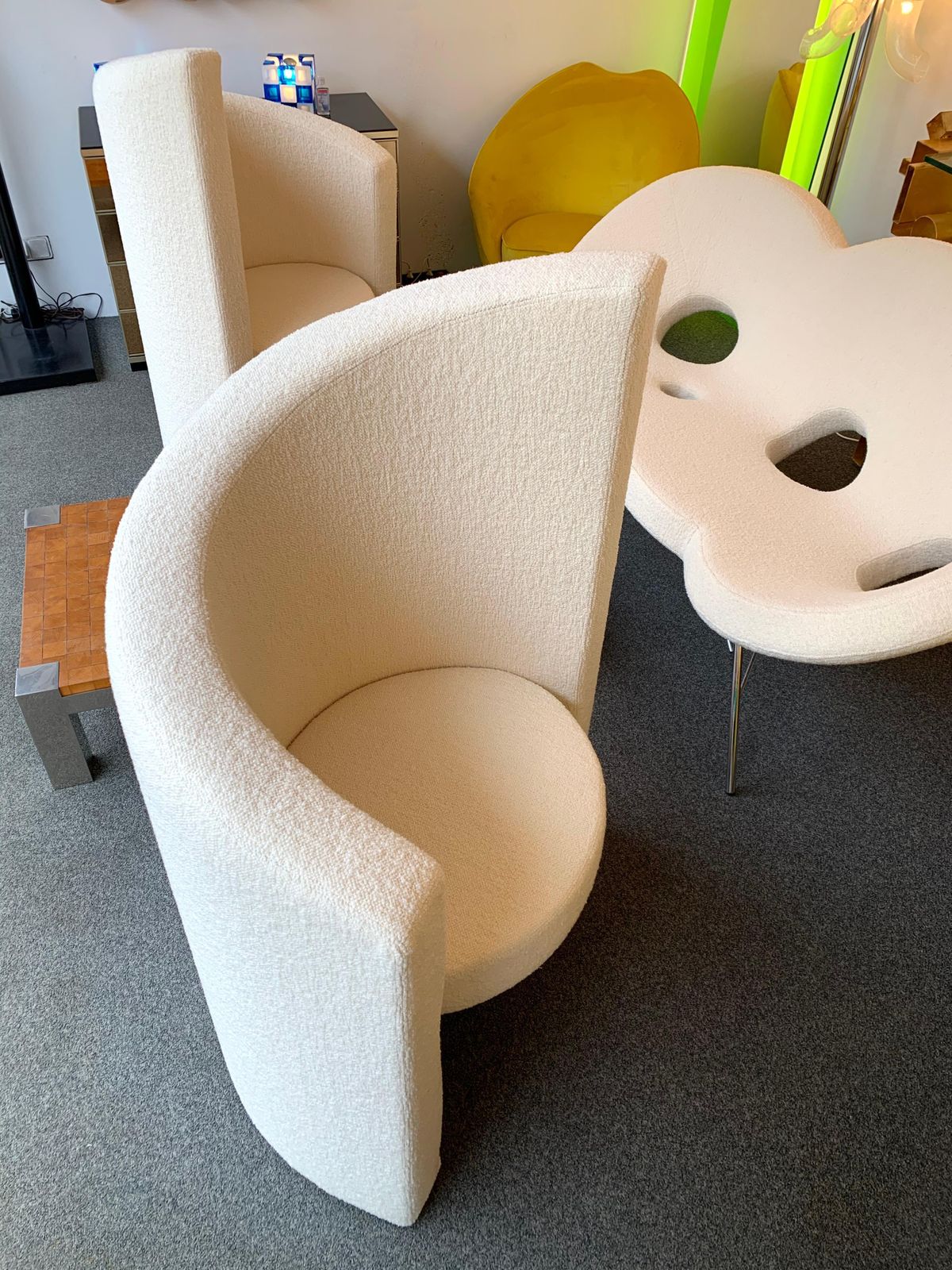 Pair Of Leaf Armchairs Bouclé Fabric, Italy, 1980s photo vinterior