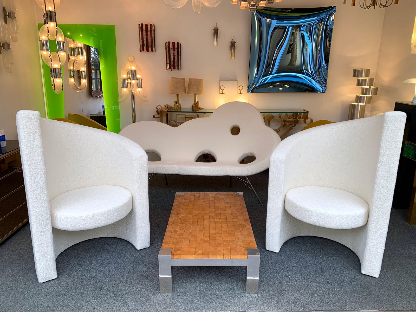 photo furniture Pair Of Leaf Armchairs Bouclé Fabric, Italy, 1980s