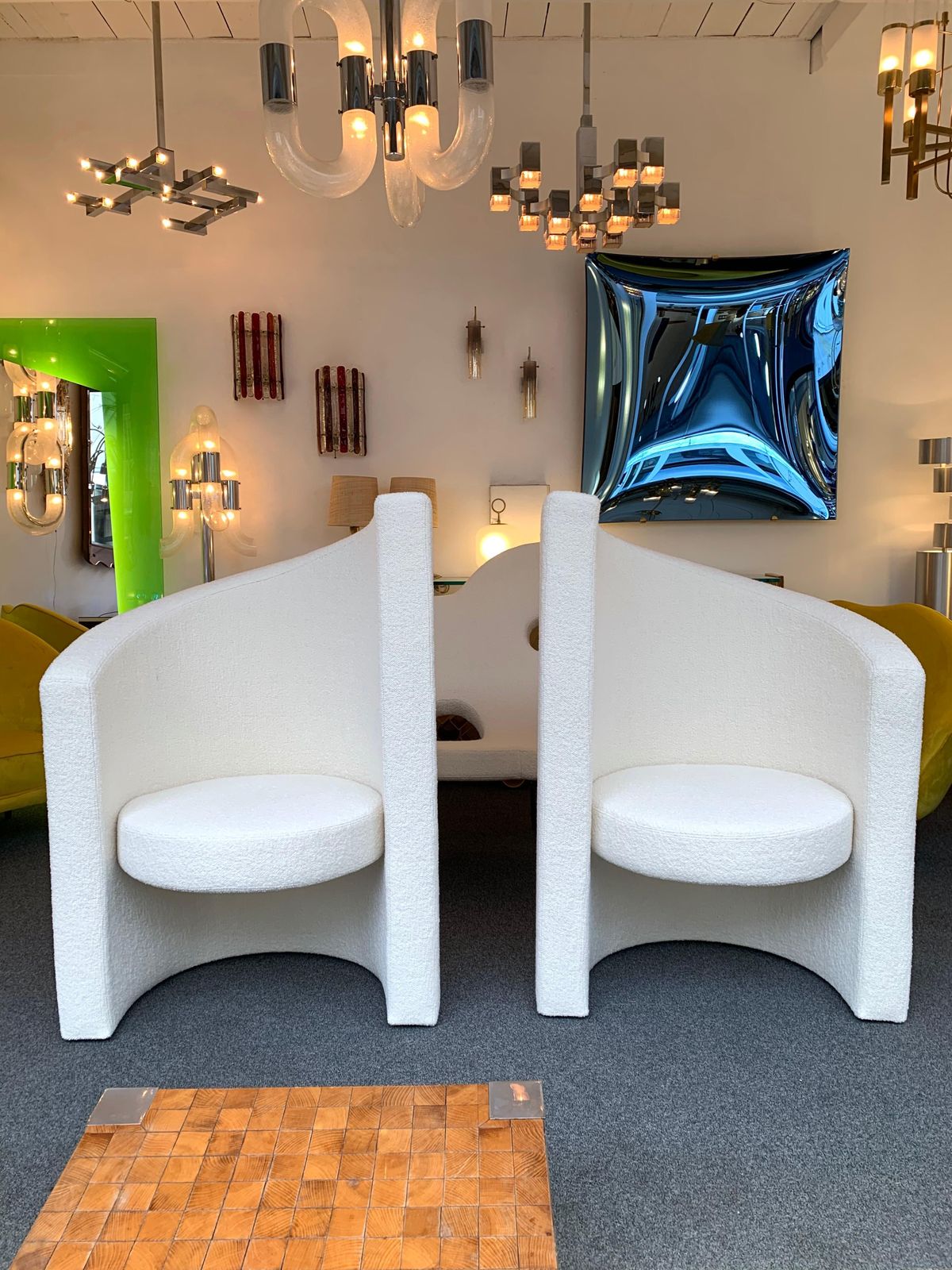 Furniture Pair Of Leaf Armchairs Bouclé Fabric, Italy, 1980s photo