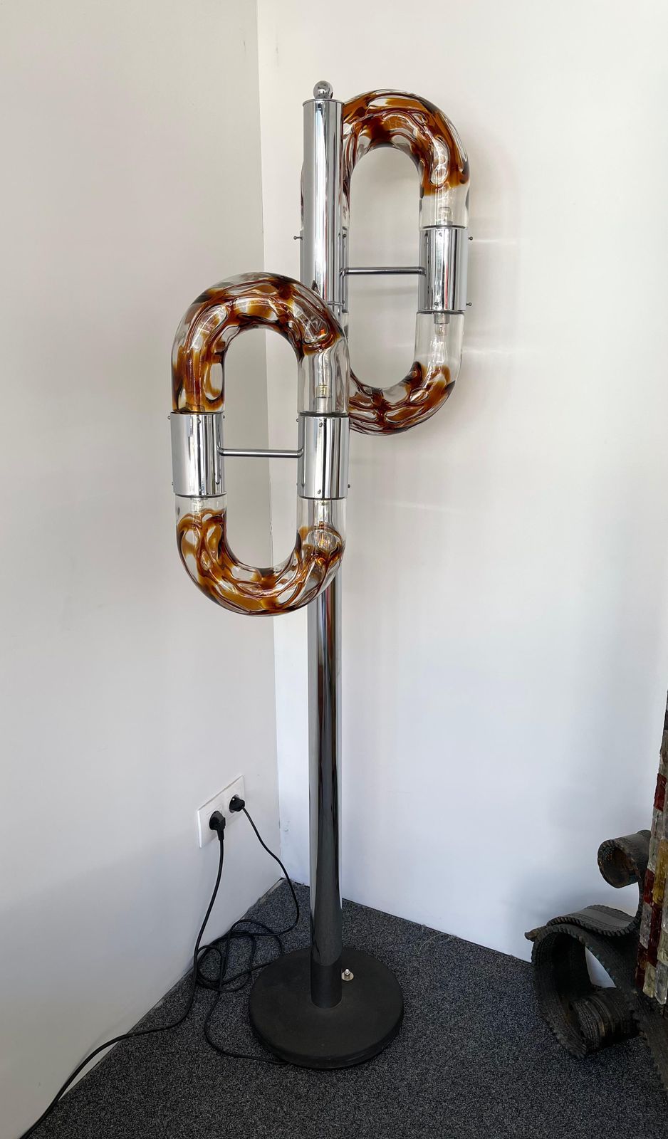 Floor Lamp Metal Chrome Murano Glass By Aldo Nason For Mazzega, Italy, 1970s photo vinterior