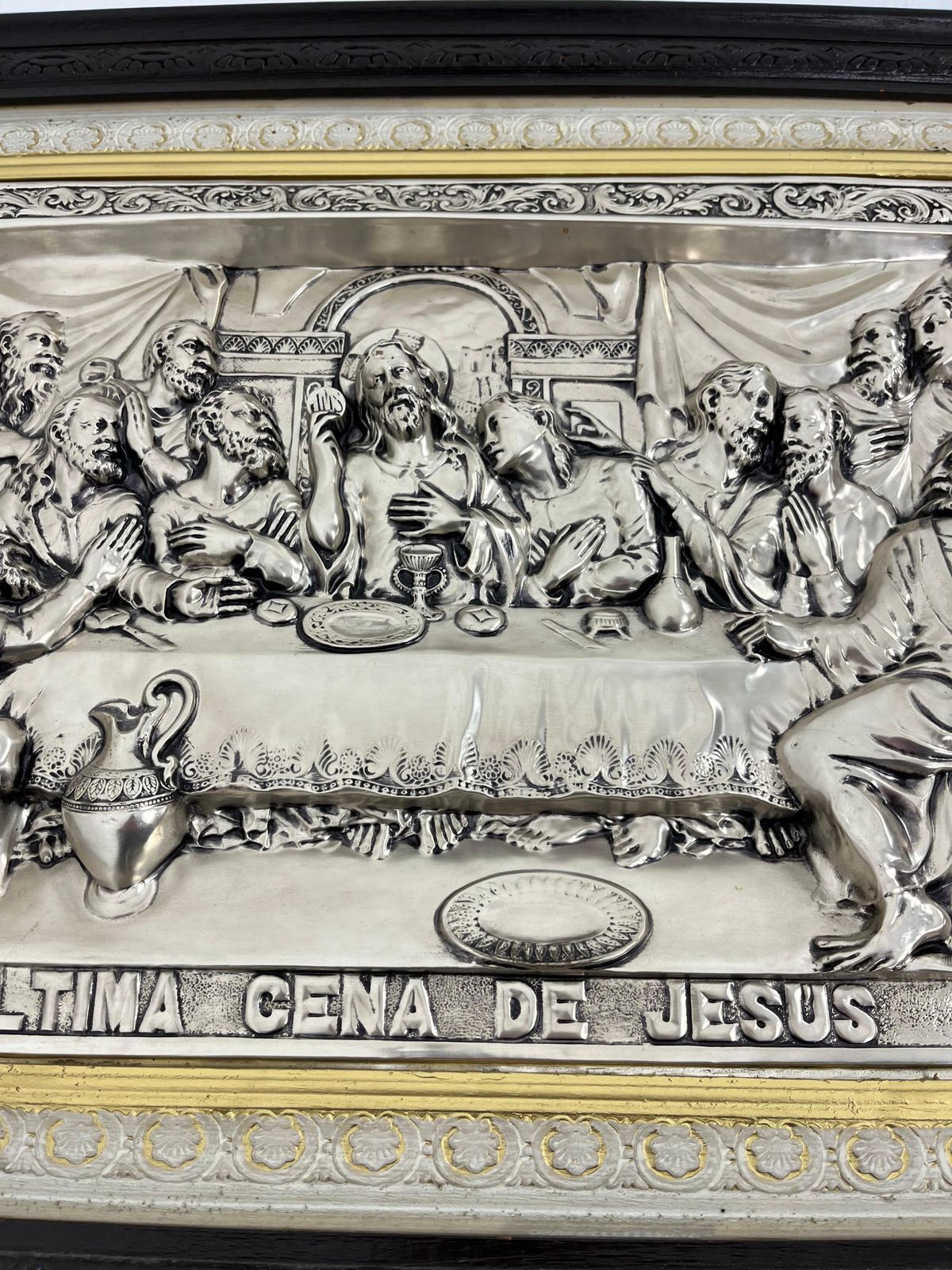 Large "Ultima Cena De Jesus" Made In Italy Silver Plated Metal 1960s photo furniture