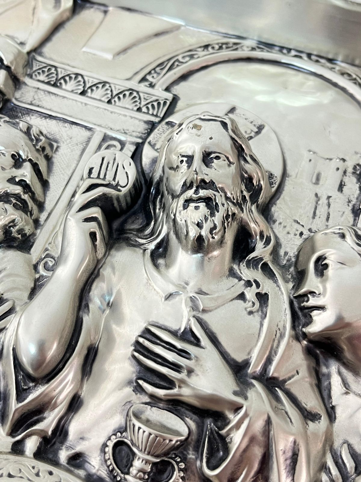 634.0 Large "Ultima Cena De Jesus" Made In Italy Silver Plated Metal 1960s photo