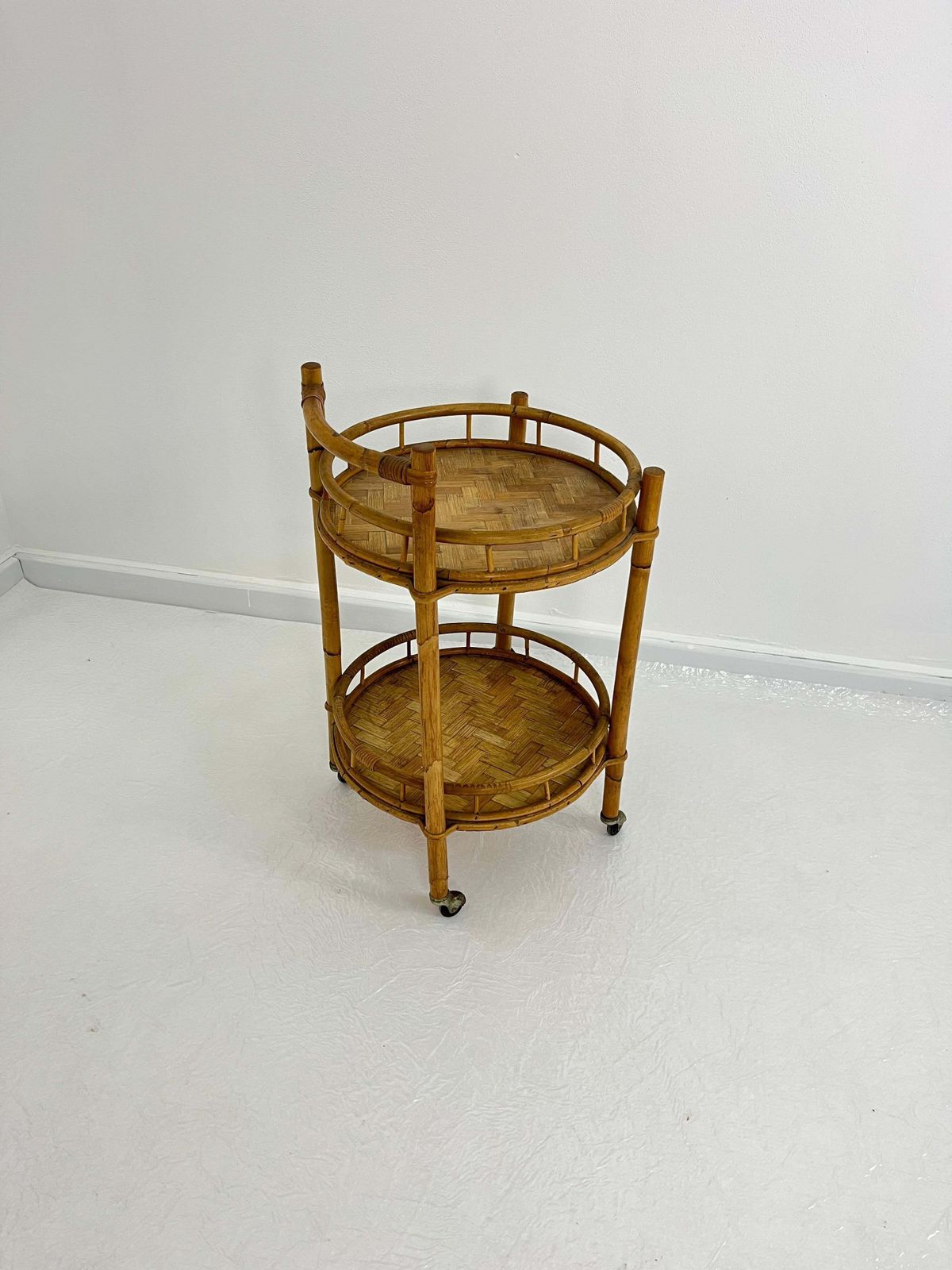 Mid Century Bamboo Circular Bar Cart, 1960s photo furniture