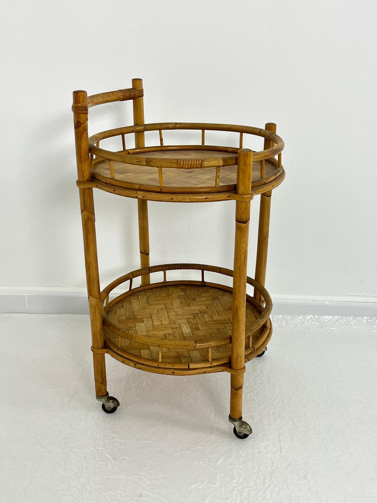 Mid Century Bamboo Circular Bar Cart, 1960s photo vinterior