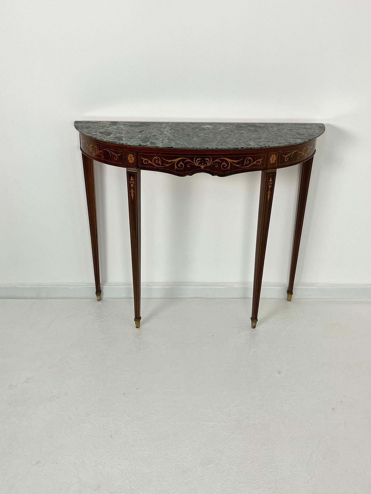 Mid Century Italian Console Table With Green Marble Top, Brass Feet, 1960s photo for sale