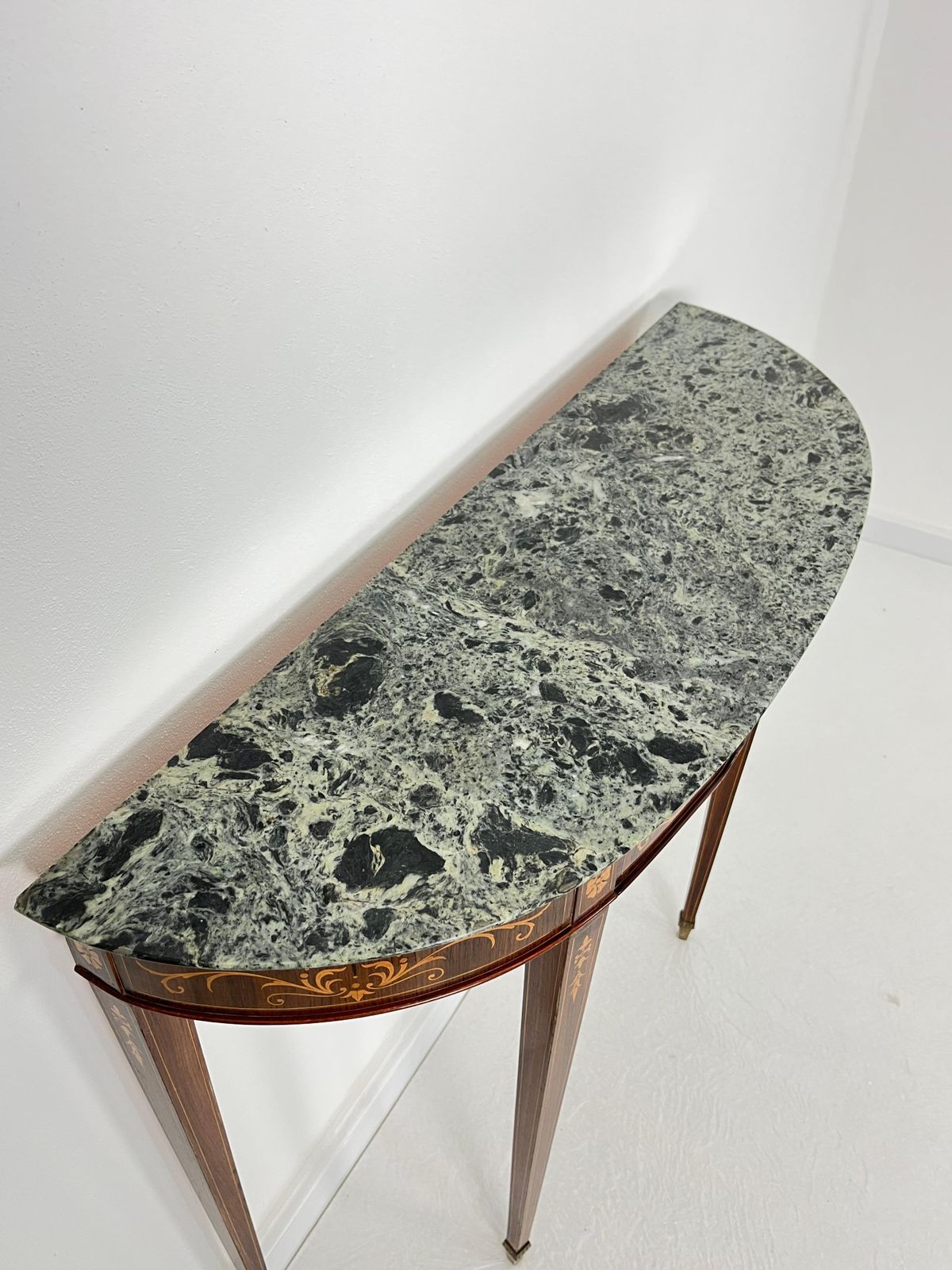 Mid Century Italian Console Table With Green Marble Top, Brass Feet, 1960s photo buy