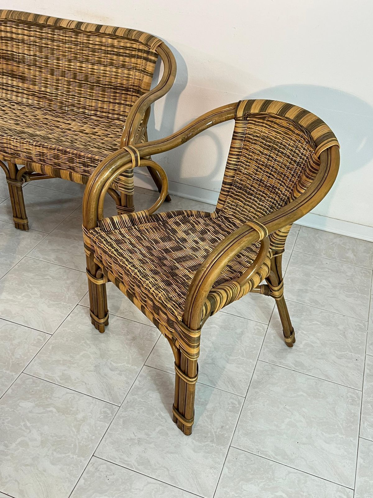Set Of 4 Wicker Sofa Armchairs Coffee Table Made In Italy 1960s photo 3255.0