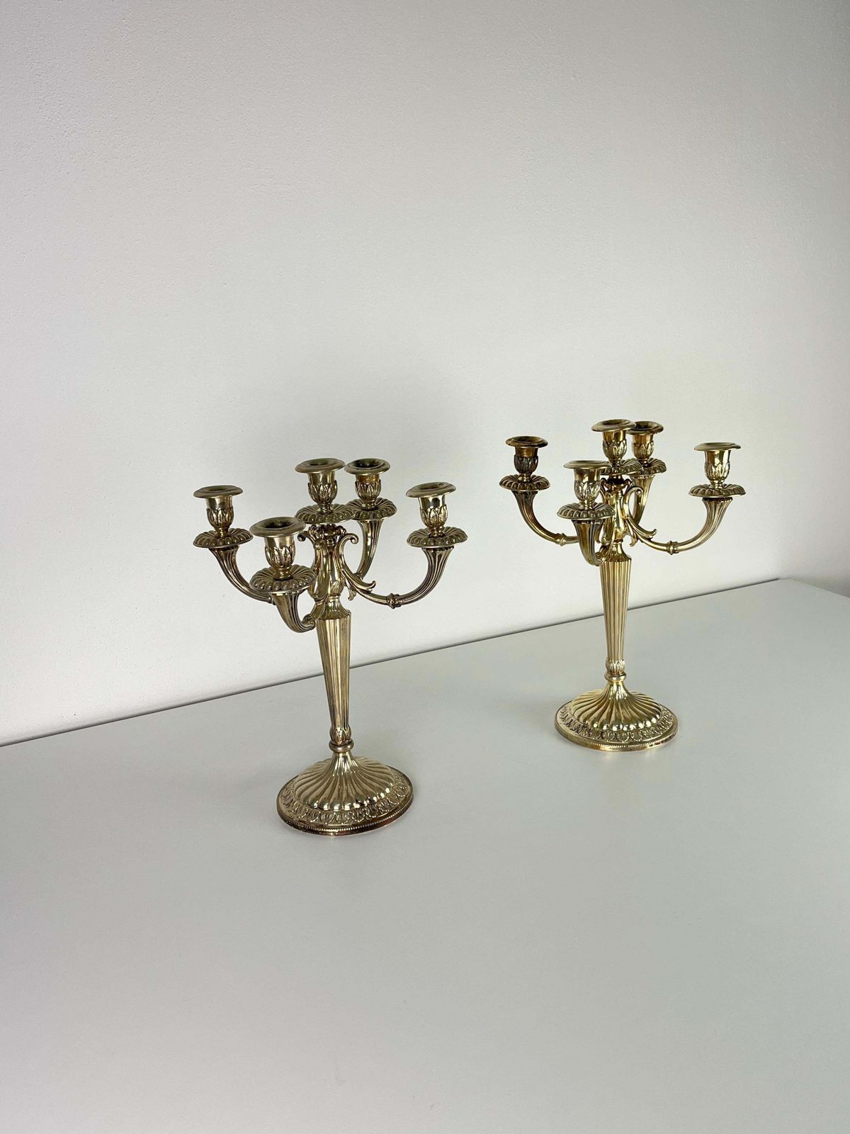Set Of 2 Italian Candelabras 800 Silver 5 Flame, 1980s photo for sale