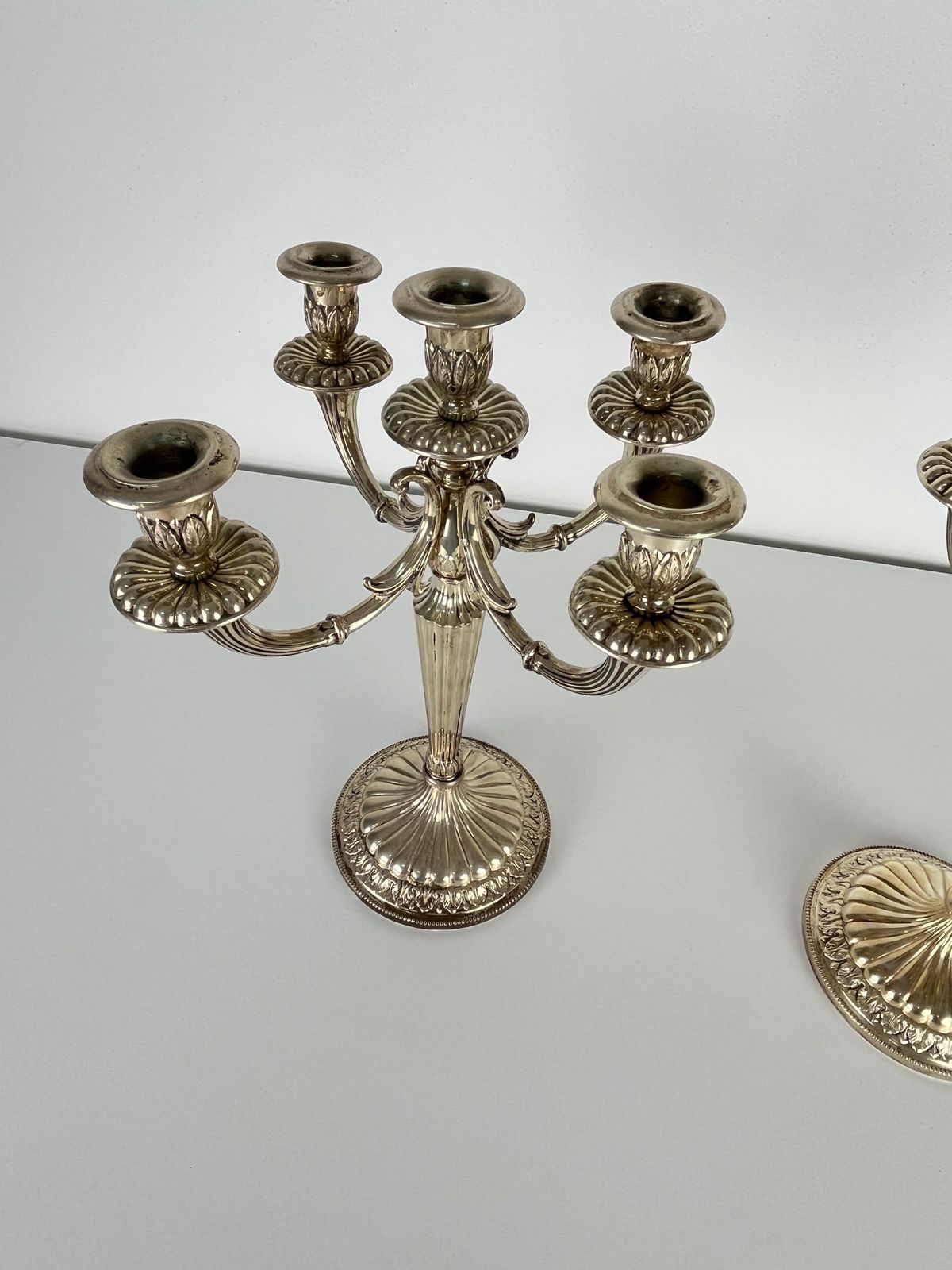 Home Decor Set Of 2 Italian Candelabras 800 Silver 5 Flame, 1980s photo