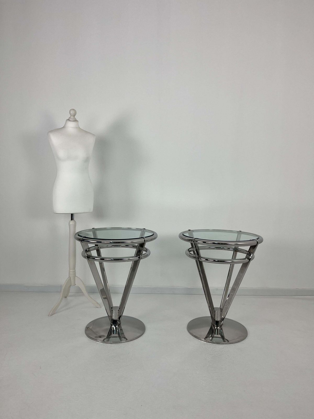 Set Of 2 Delightful Space Age Steel And Glass Night Stands 1980s photo furniture