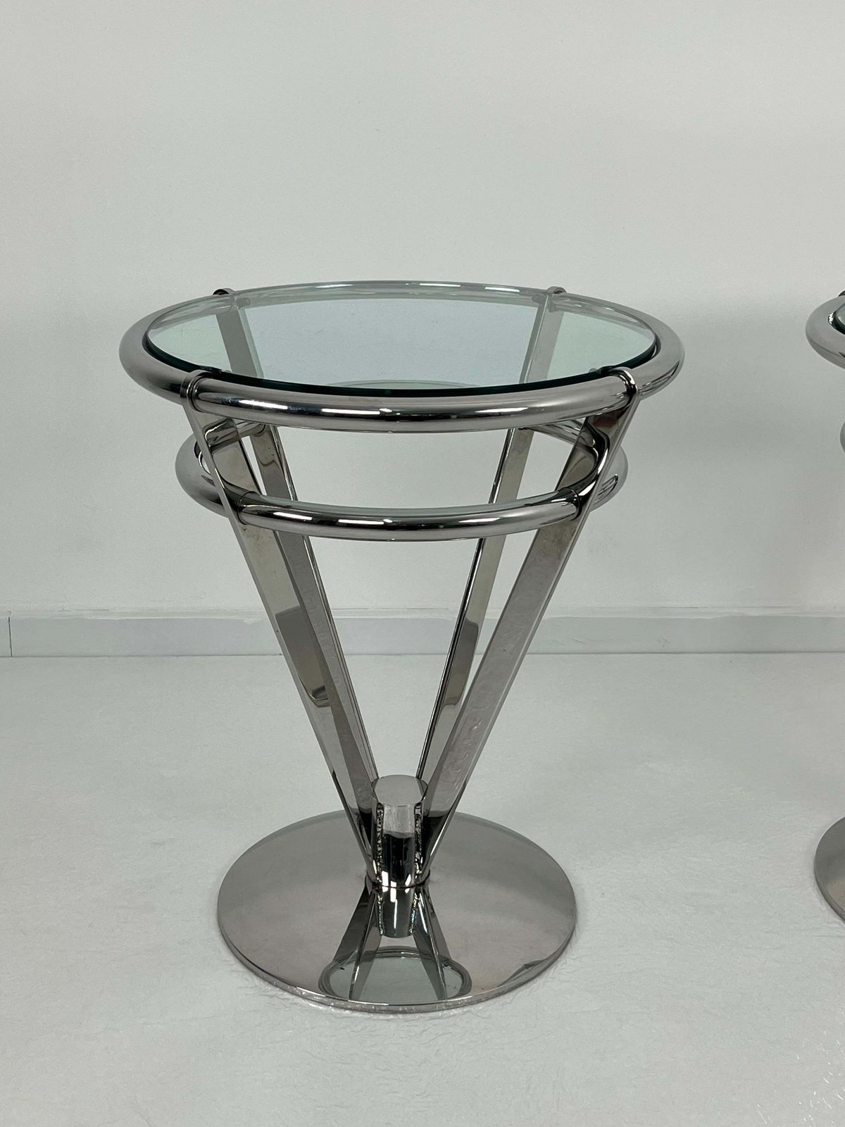 Set Of 2 Delightful Space Age Steel And Glass Night Stands 1980s photo Furniture