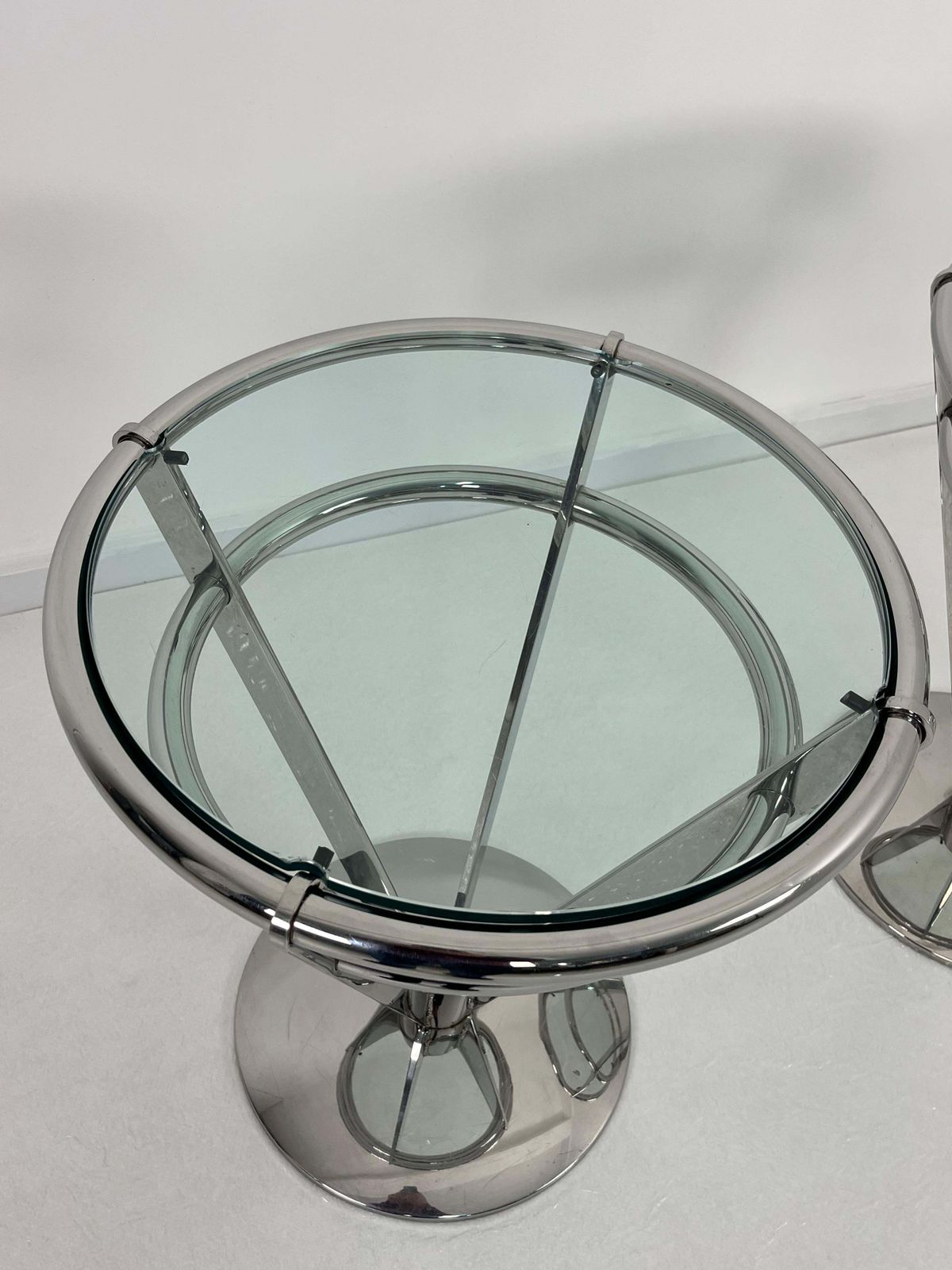 Set Of 2 Delightful Space Age Steel And Glass Night Stands 1980s photo buy