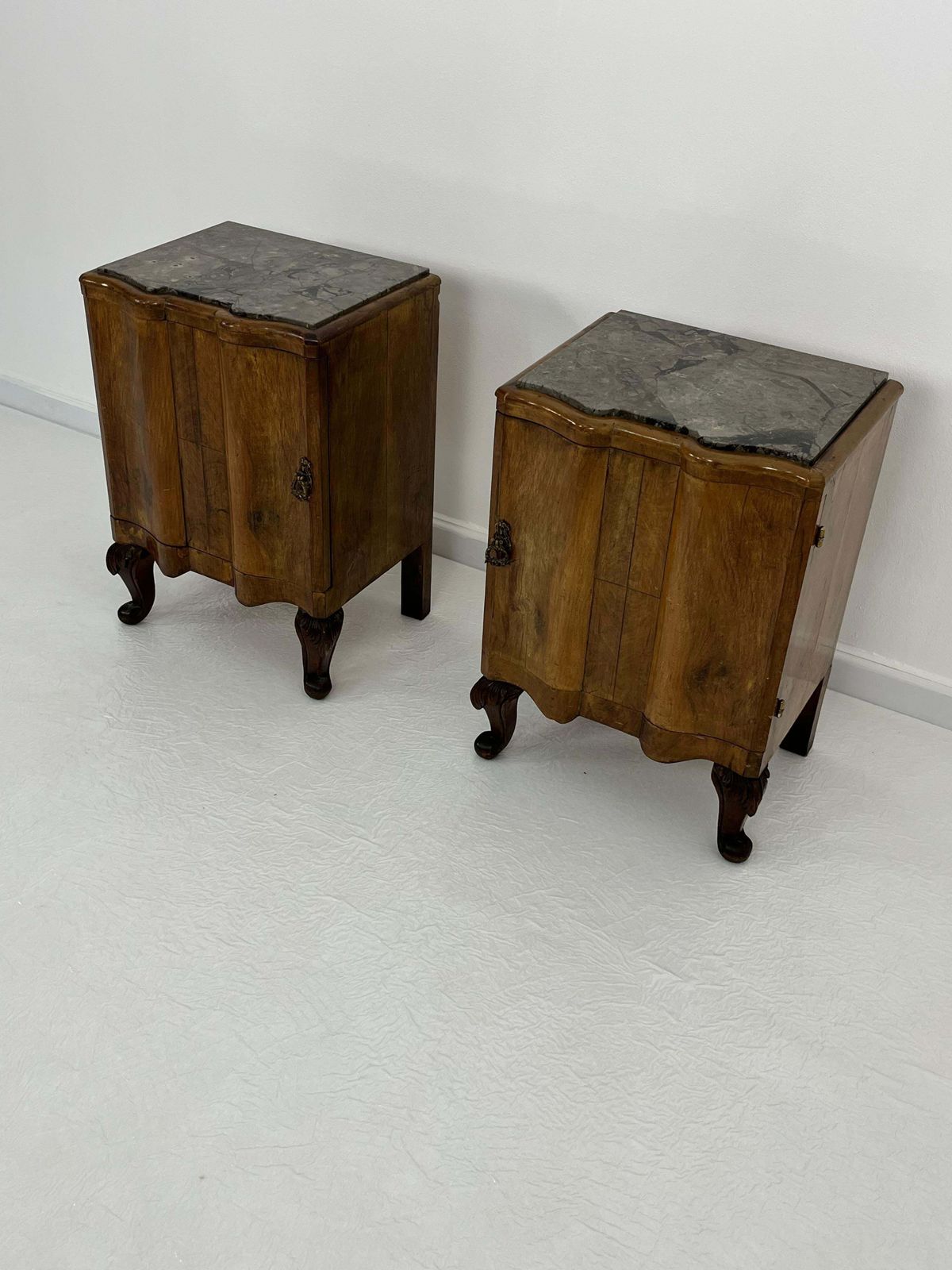 Furniture Set Of 2 Sicilian Art Deco Night Stands With Marble Top 1940s photo