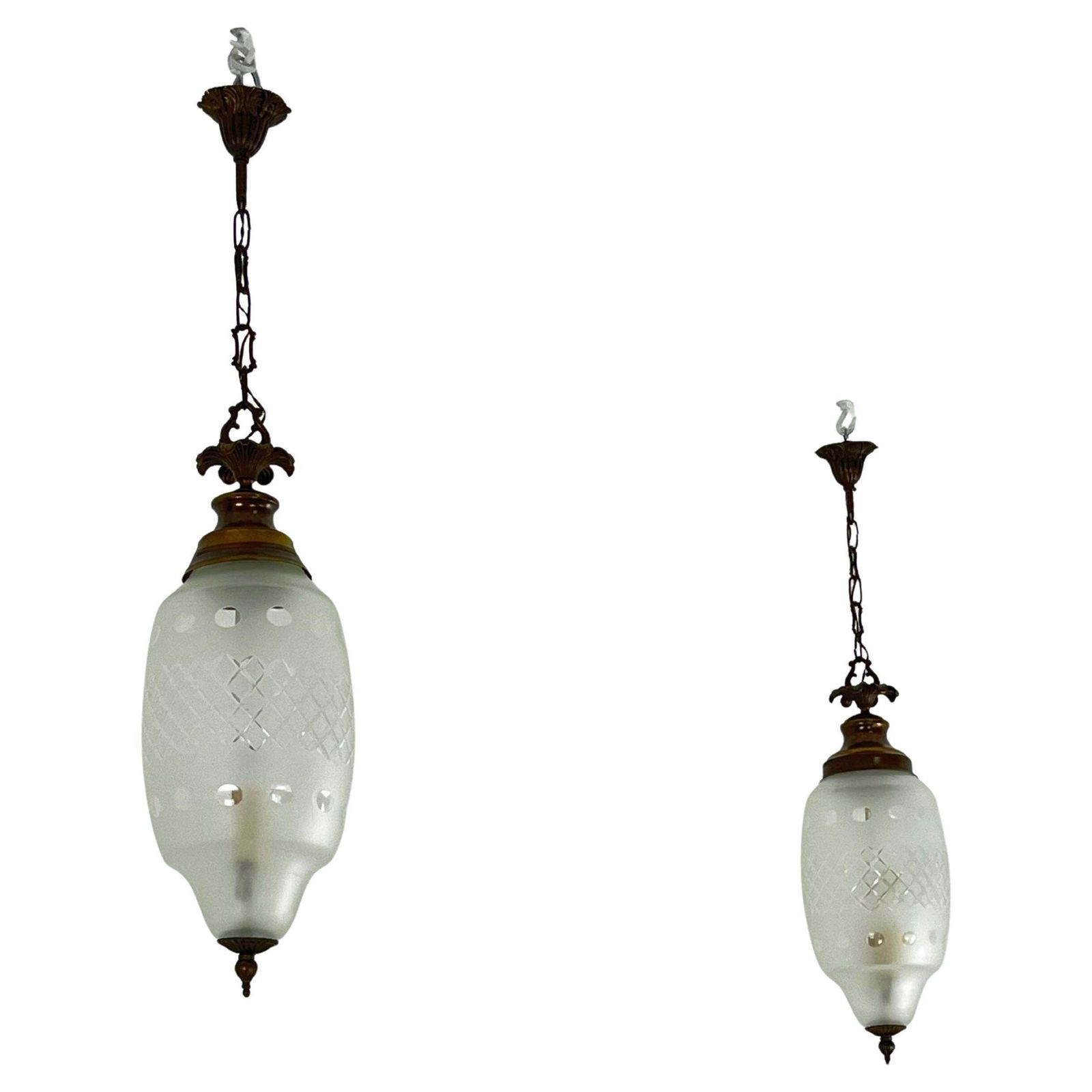 Set Of 2 Mid Century 2 Light Pendant Lamps Attributed To Luigi Caccia Dominioni