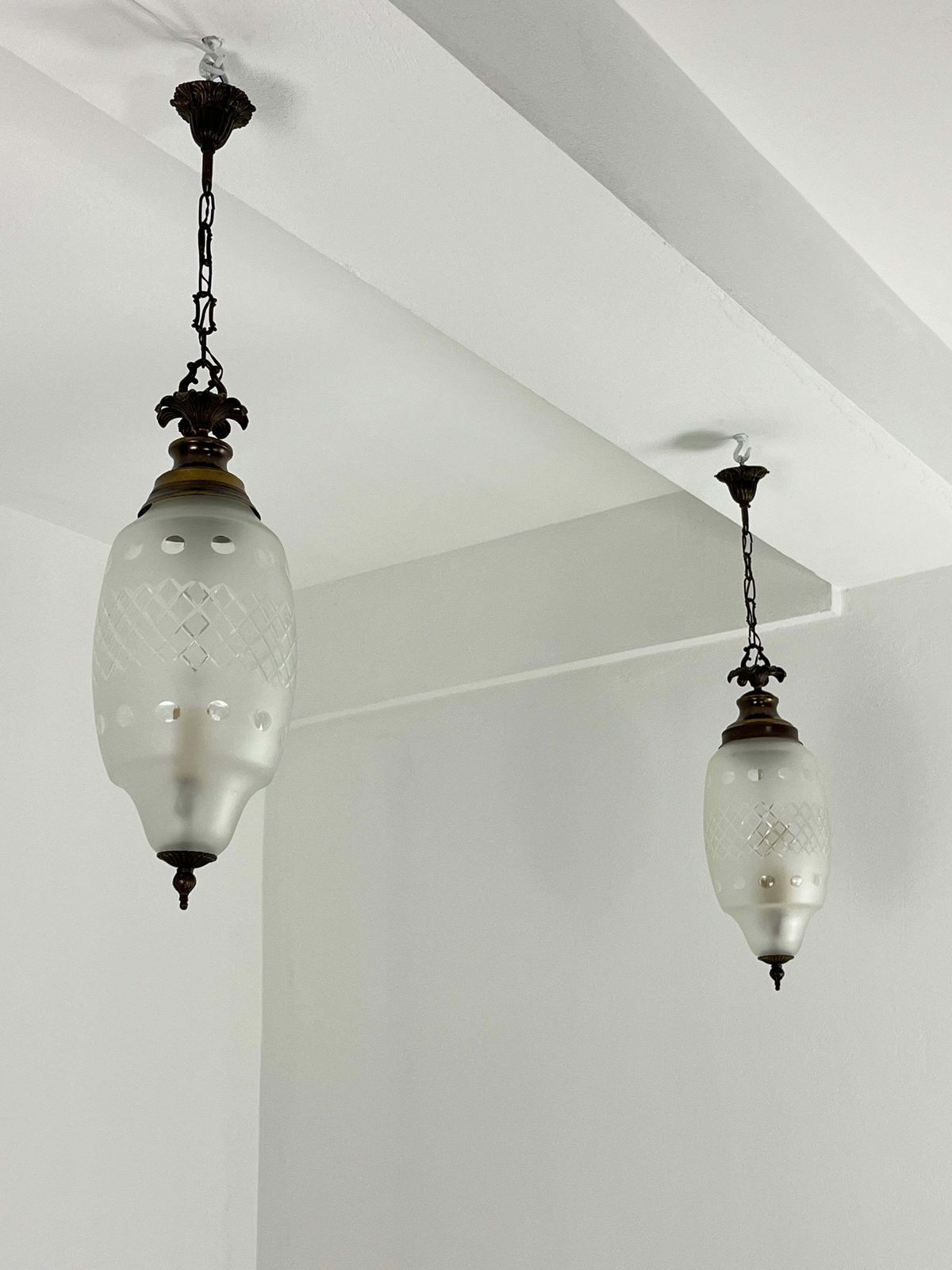 Set Of 2 Mid Century 2 Light Pendant Lamps Attributed To Luigi Caccia Dominioni photo vintage
