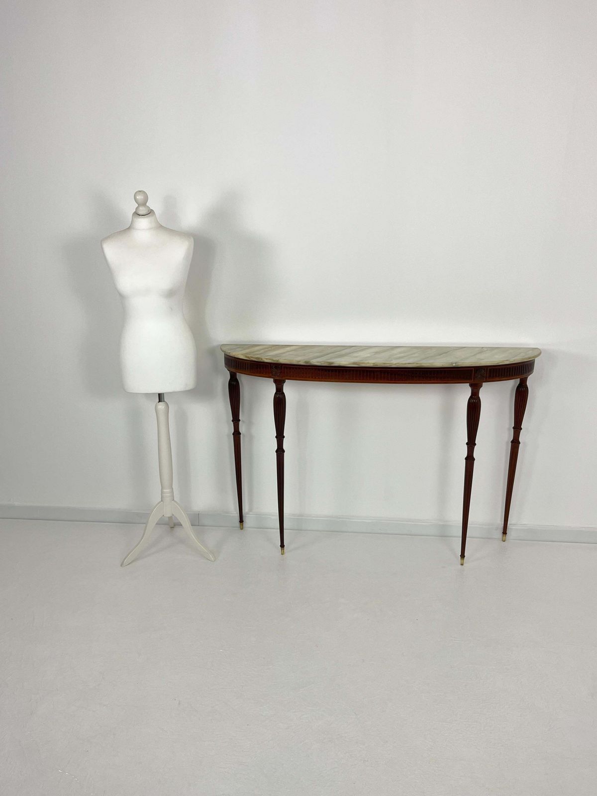 Italian Console Table Mid Century Marble Top Brass Details 1950s photo furniture
