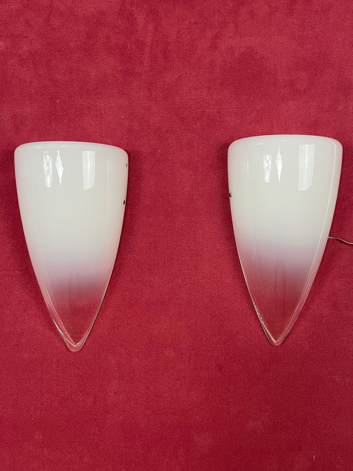 Set Of 2 Murano Milk Glass And Transparent Wall Lamps, 1980s photo vintage