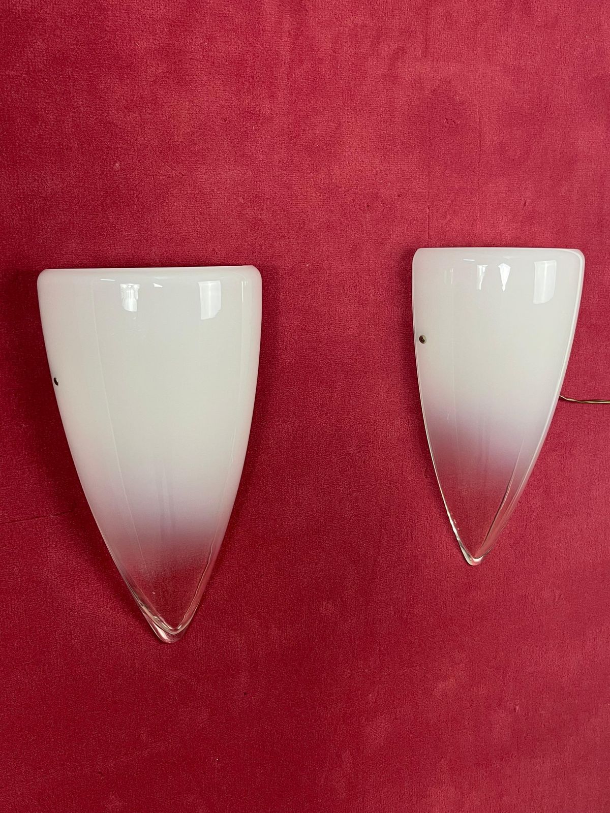 photo furniture Set Of 2 Murano Milk Glass And Transparent Wall Lamps, 1980s