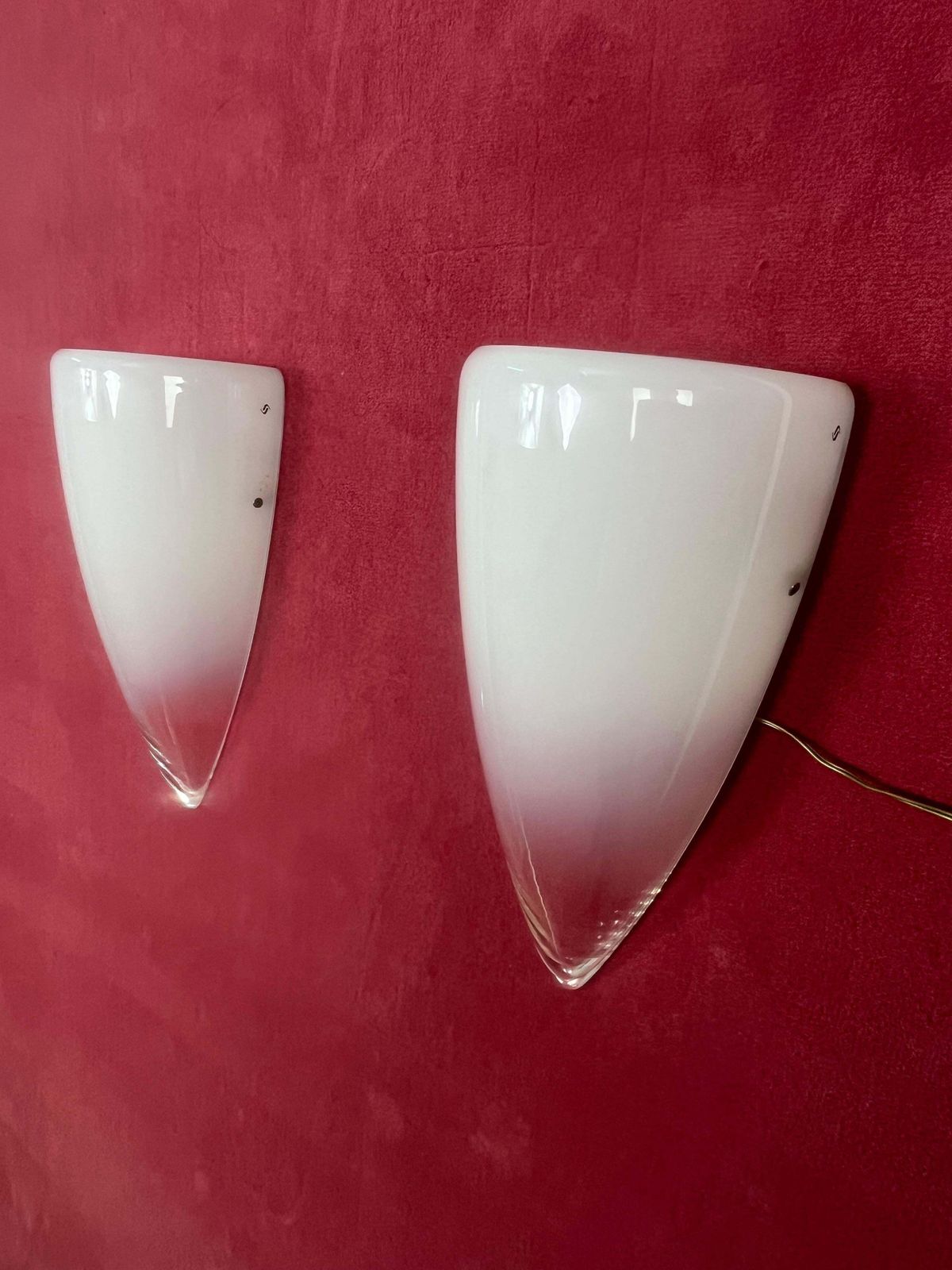 photo buy Set Of 2 Murano Milk Glass And Transparent Wall Lamps, 1980s