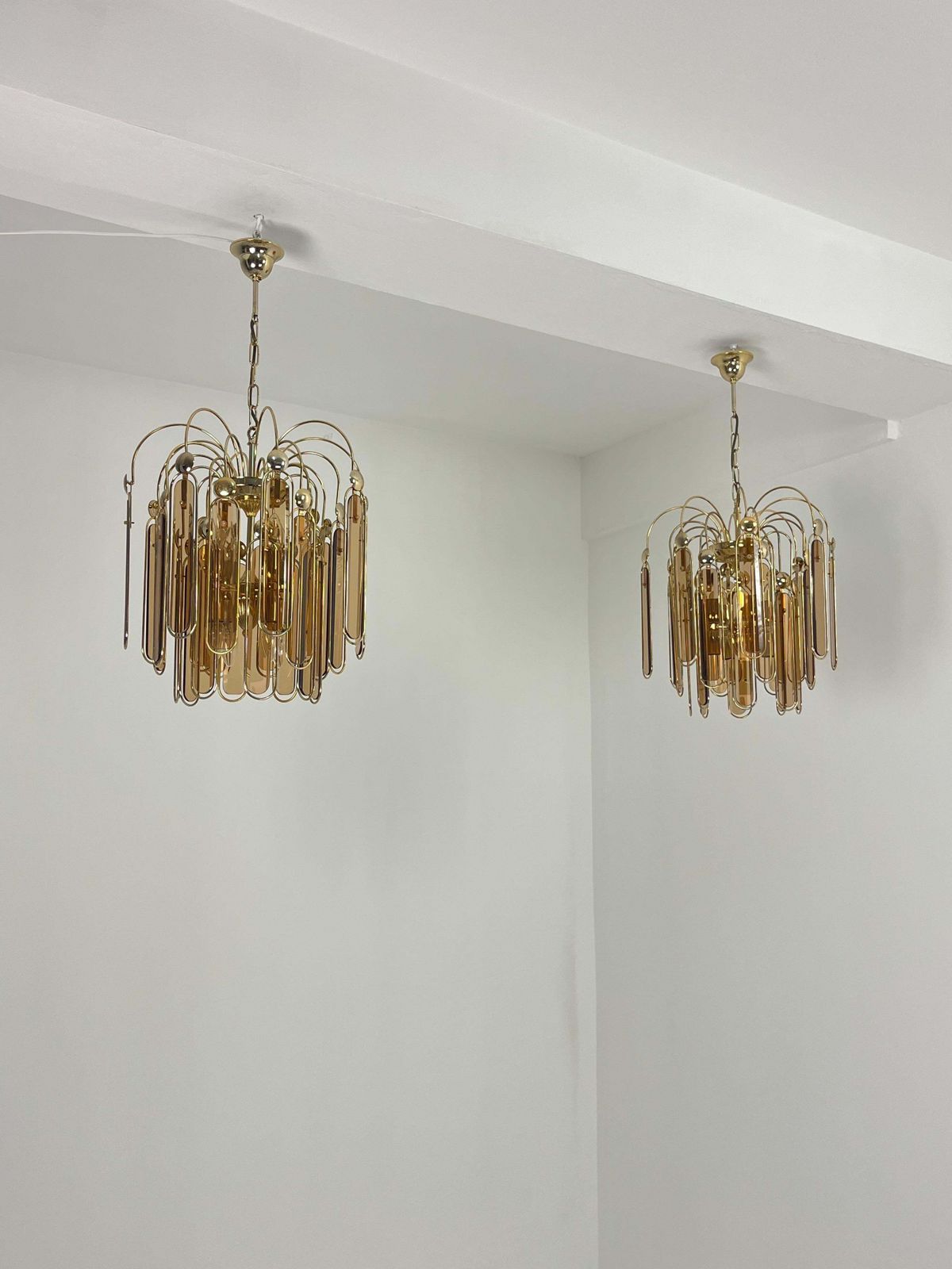 Set Of 2 Murano Glass Chandeliers Amber 6 Lights, 1960s photo for sale