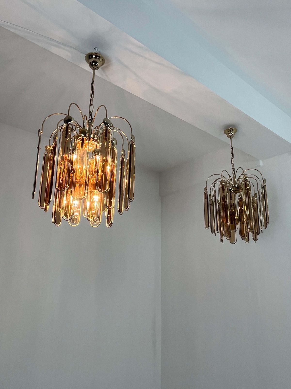 Set Of 2 Murano Glass Chandeliers Amber 6 Lights, 1960s photo 1687.0