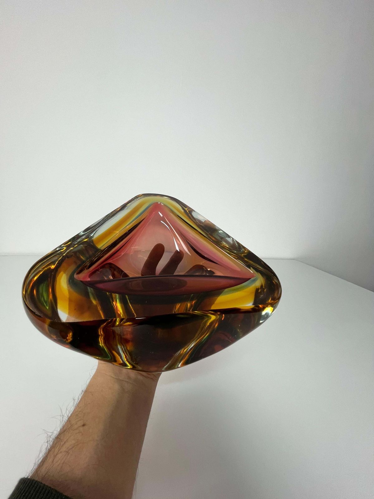 Large Mid Century Murano Glass Ashtray Amber, 1960s photo vintage