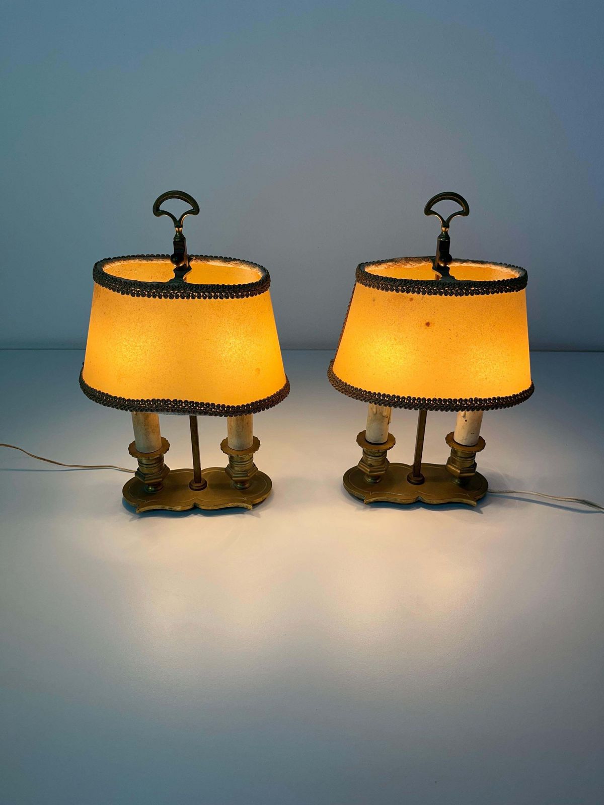 photo furniture Set Of 2 Mid Century French 2 Light Bedside Lamps, 1950s