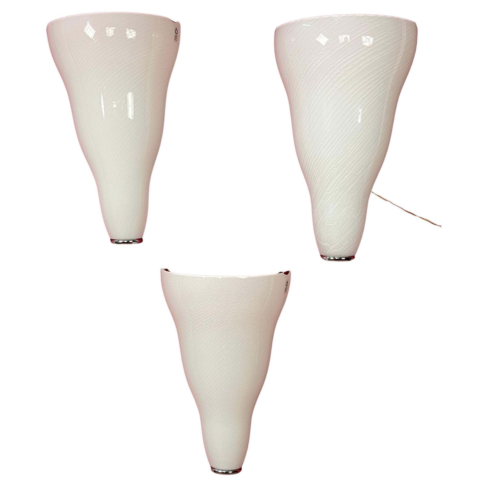 Set Of 3 Large Murano Glass Wall Lamps Leucos, 1980s