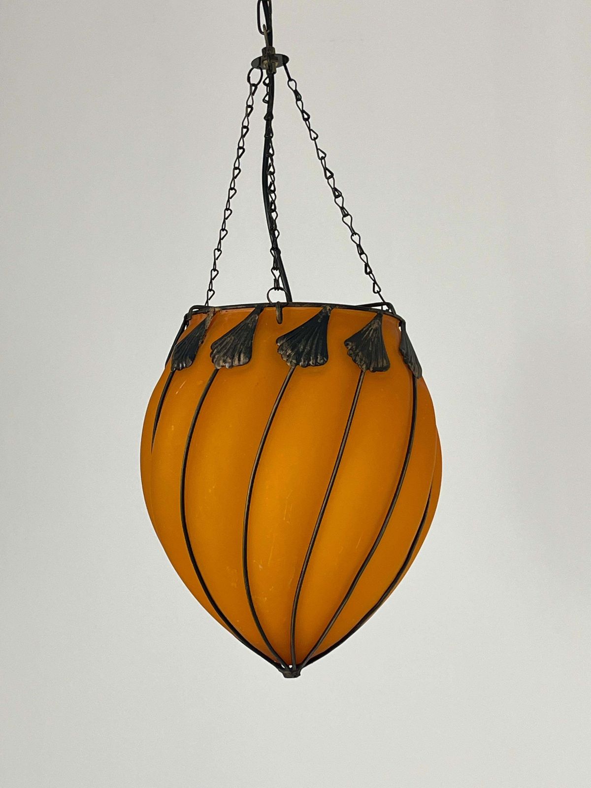 Set Of 2 Orange Murano Glass Pendant Lamps, 1980s photo buy