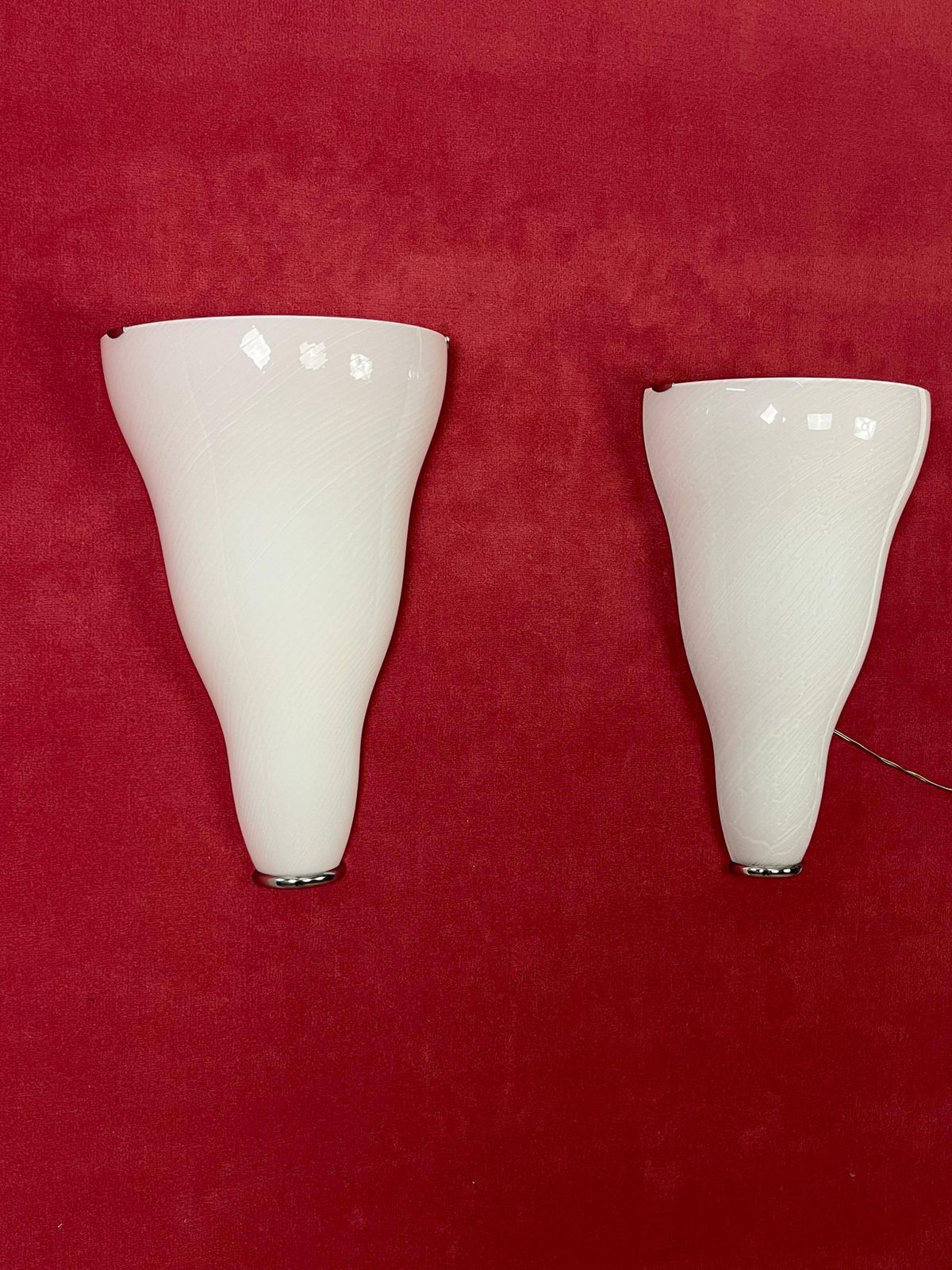 Set Of 2 Large Murano Glass Wall Lamps Leucos, 1980s photo for sale