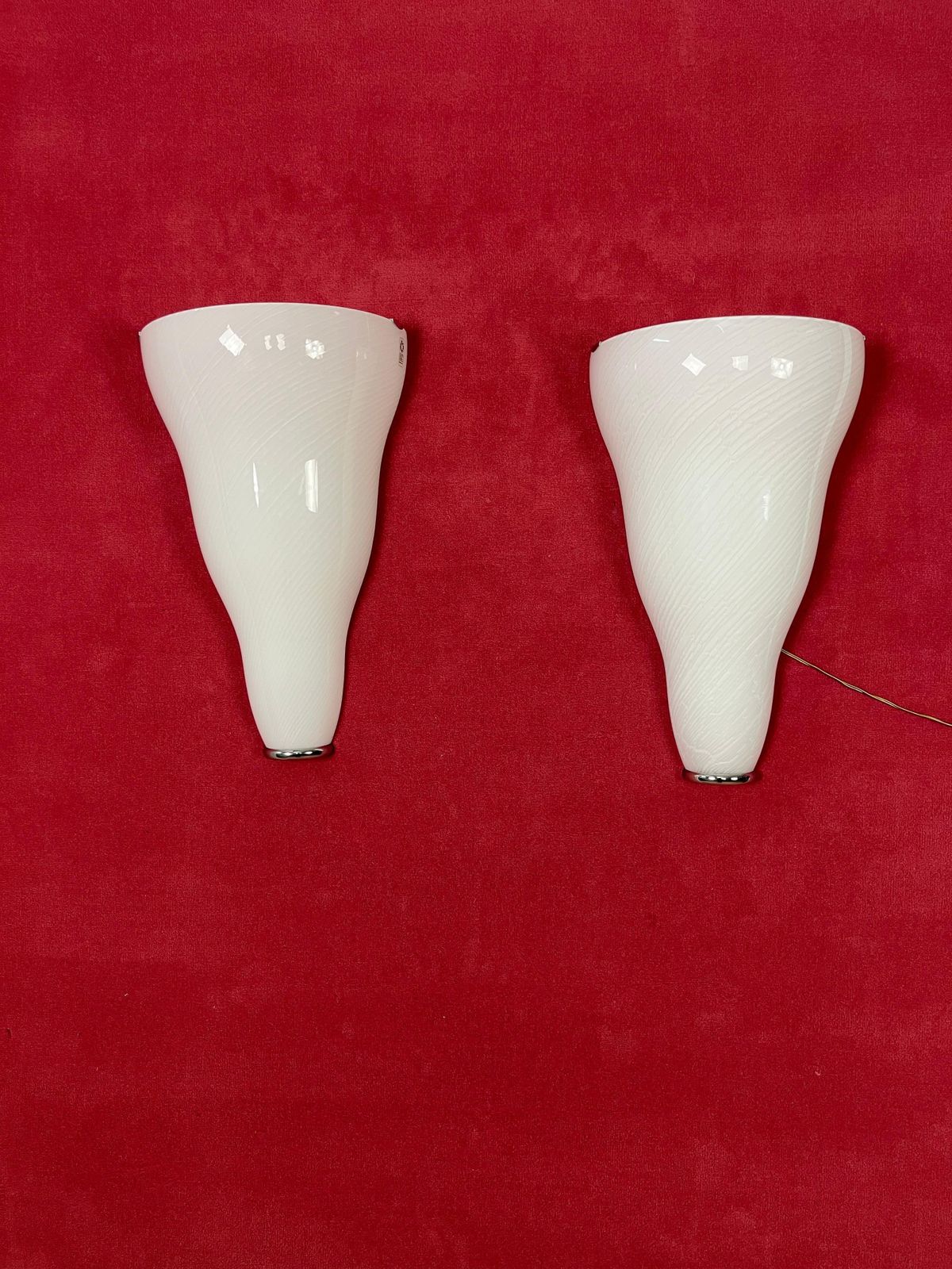 photo for sale Set Of 2 Large Murano Glass Wall Lamps Leucos, 1980s