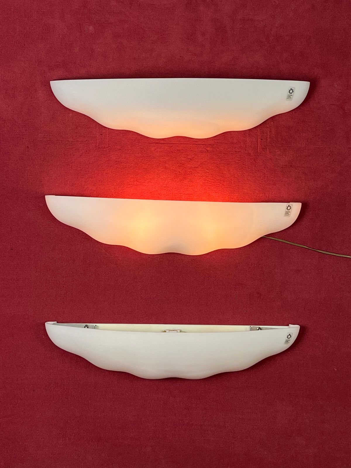 Set Of 3 Large Leucos Wall Lamps In Opaline Blown Murano Glass, 1980s photo furniture