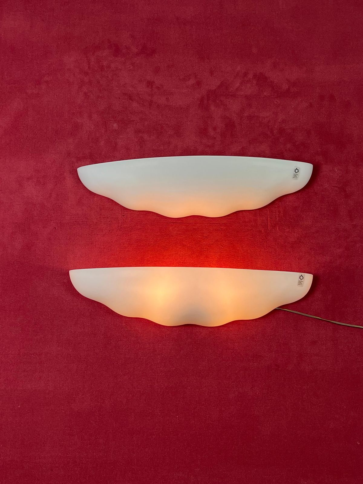 Set Of 2 Large Leucos Wall Lamps In Opaline Blown Murano Glass, 1980s photo buy