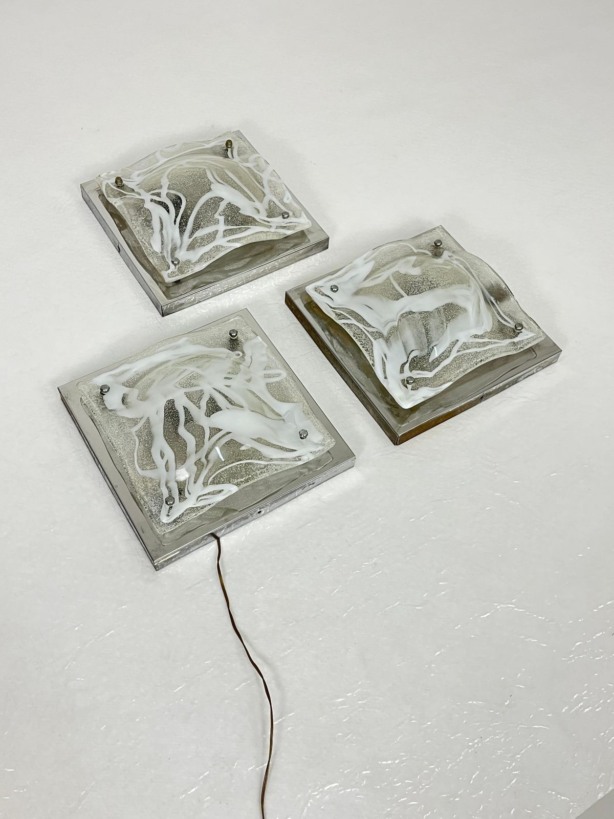 Set Of 3 Murano Glass Wall Lamps Attributed To Toni Zuccheri For Mazzega, 1960s photo for sale
