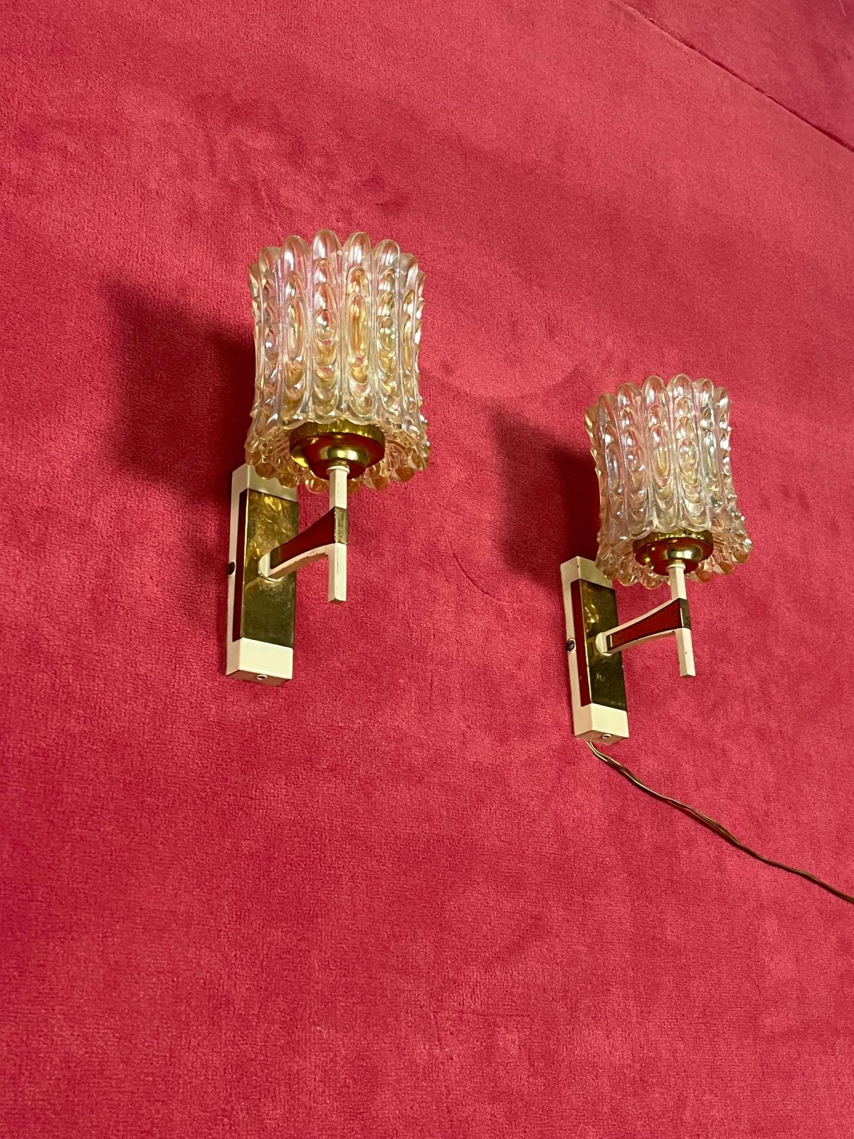 Set Of 2 Mid Century Italian Murano Glass Wall Lamps, 1950s photo Lighting