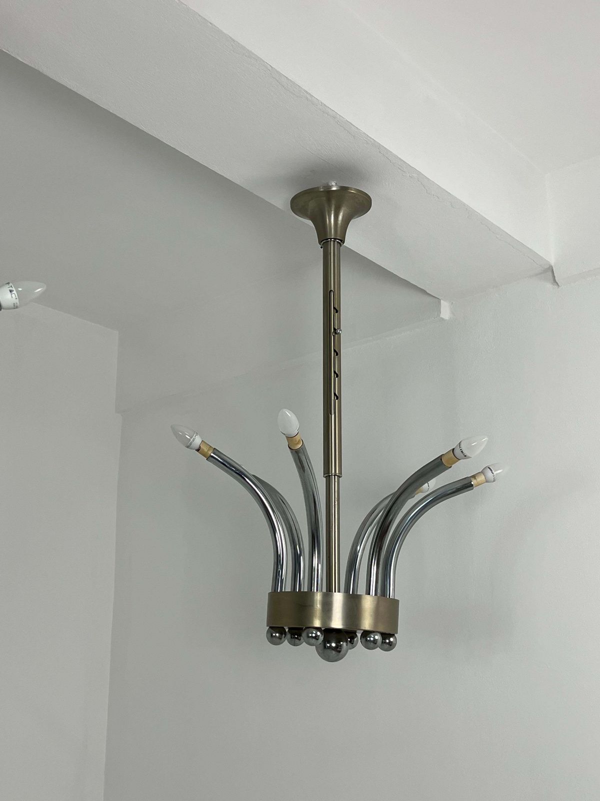 Set Of 2 Height Adjustable Chrome Metal Chandeliers Gaetano Sciolari 1970s photo 2227.0