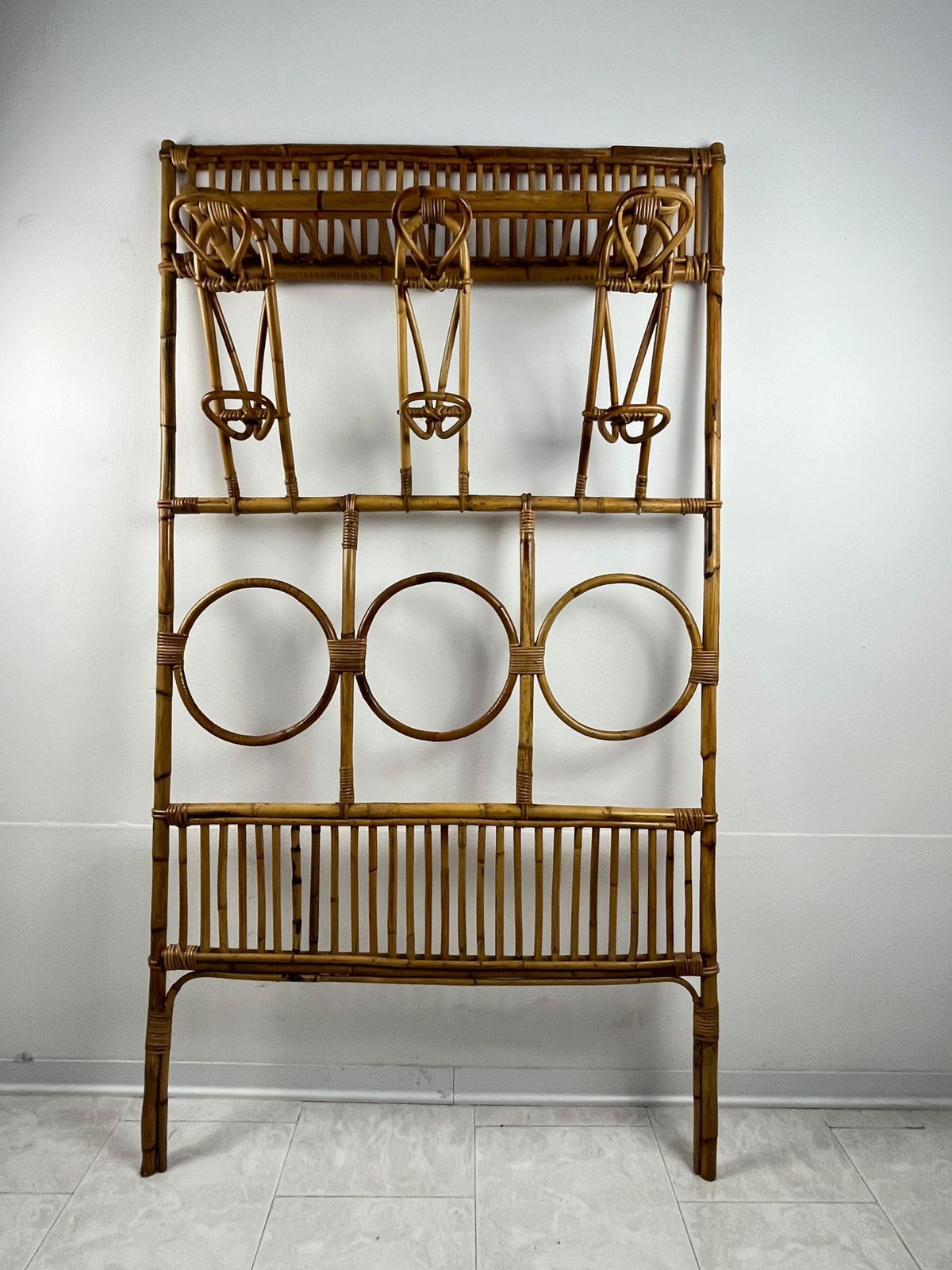 Large Italian  Vintage Bamboo Wall Coat Hanger 1970s photo Furniture