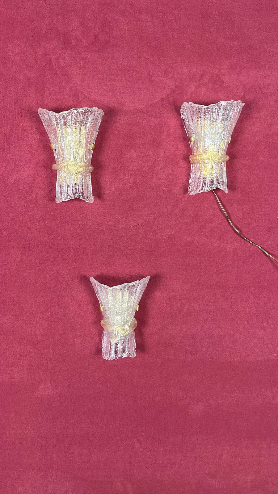 Set Of 3 Mid Century Murano Glass Wall Lamps, 1960s photo furniture