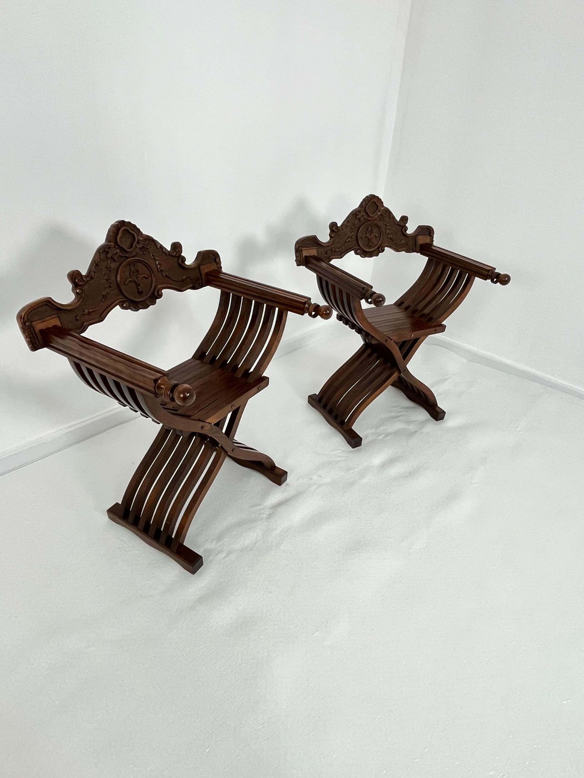Furniture Set Of 2 Mid Century Italian Folding Chairs Model "Savonarola", 1960s photo