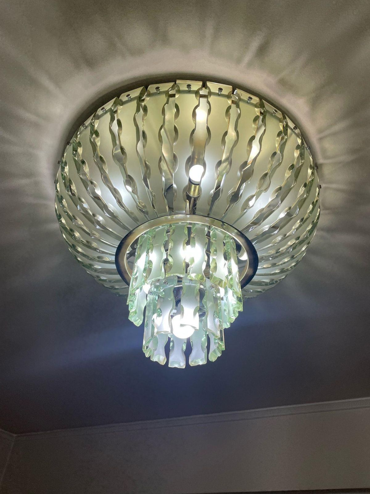 Majestic 13 Light Murano Glass Chandelier Attributed To Fontana Arte 1970s photo for sale