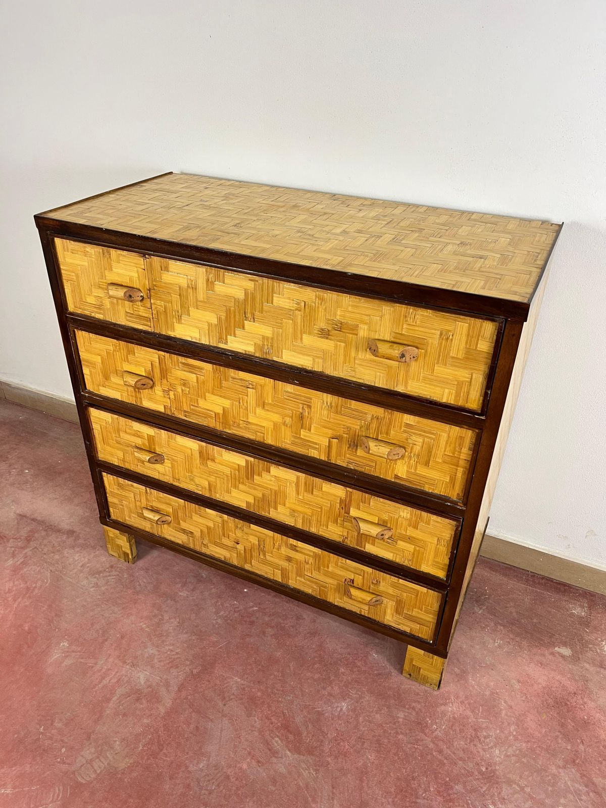 photo furniture Mid Century Bamboo And Wicker Chest Of Drawers In The Style Of Dal Vera, 1960s