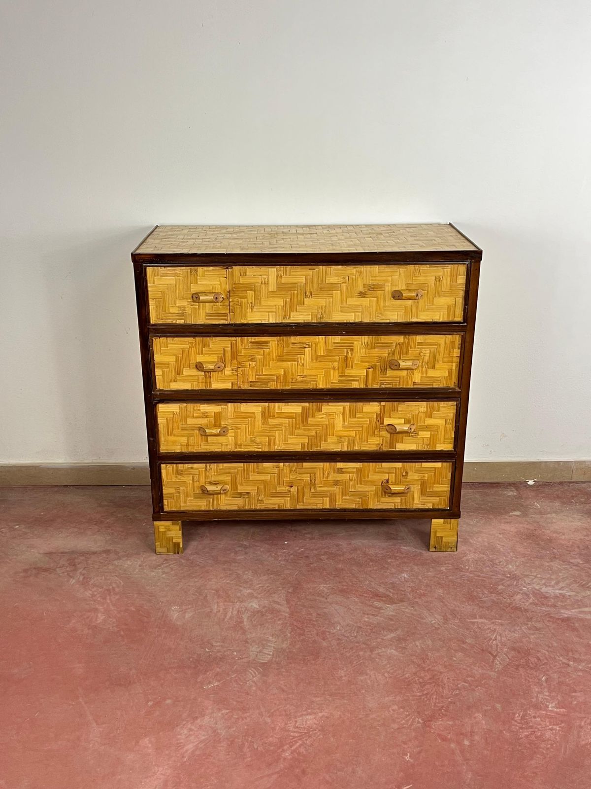 photo for sale Mid Century Bamboo And Wicker Chest Of Drawers In The Style Of Dal Vera, 1960s
