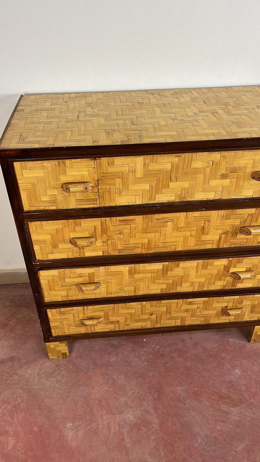 Furniture Mid Century Bamboo And Wicker Chest Of Drawers In The Style Of Dal Vera, 1960s photo