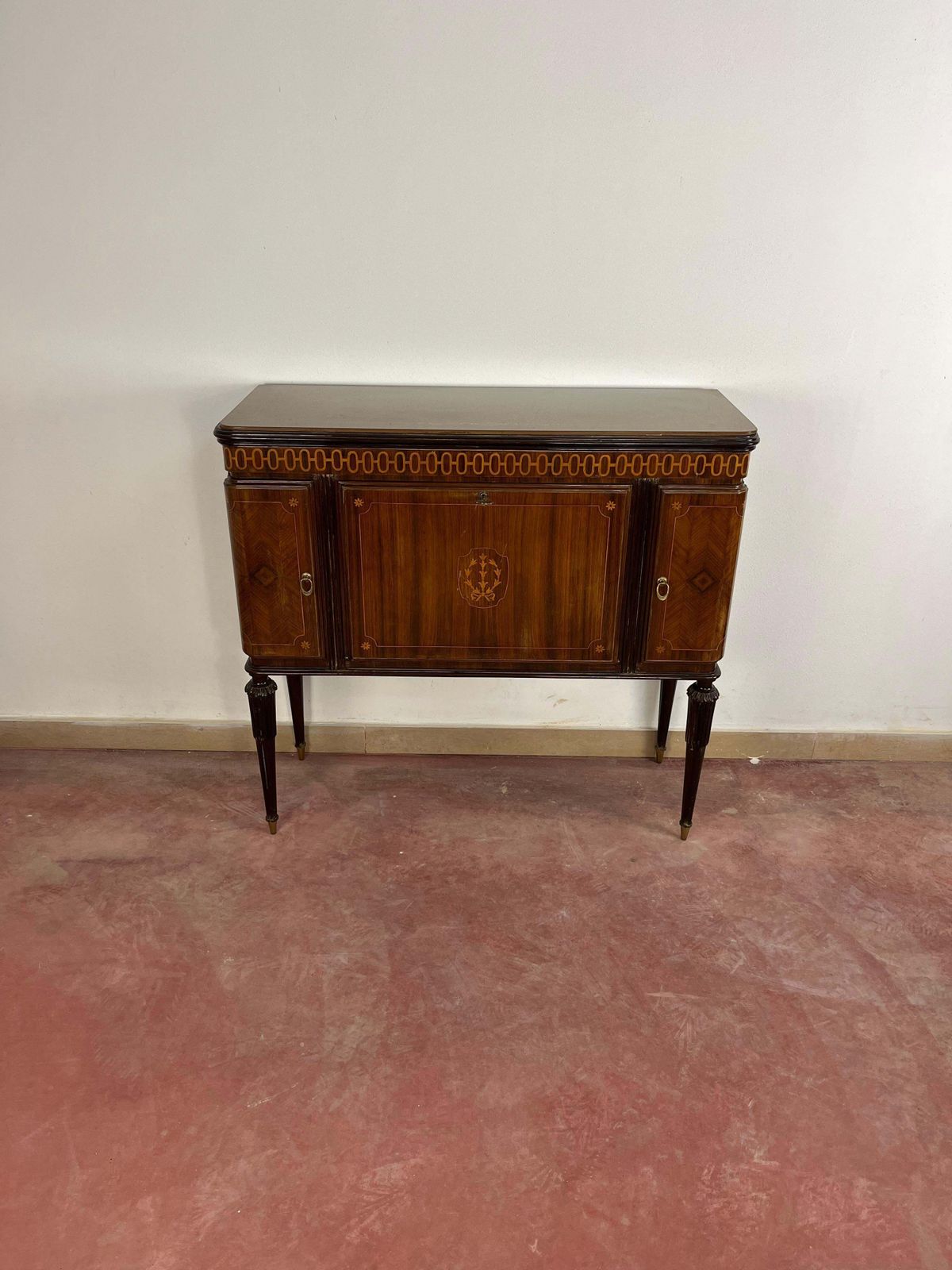 Furniture Mid Century Italian Bar Cabinet, Glass Top And Brass Feet, 1950s photo