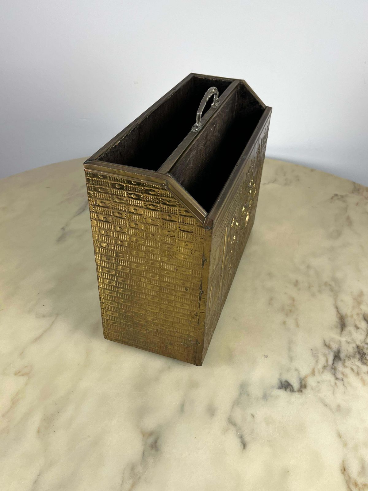 Magazine Rack In Wood And Brass, Italy, 1960s photo for sale