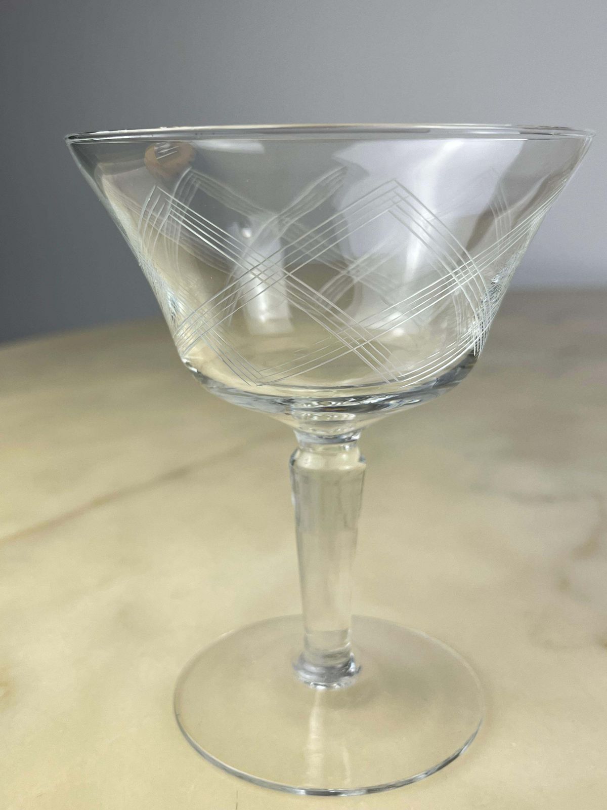 Six Hand Engraved Crystal Champagne Glasses, Italy, 1960s photo for sale