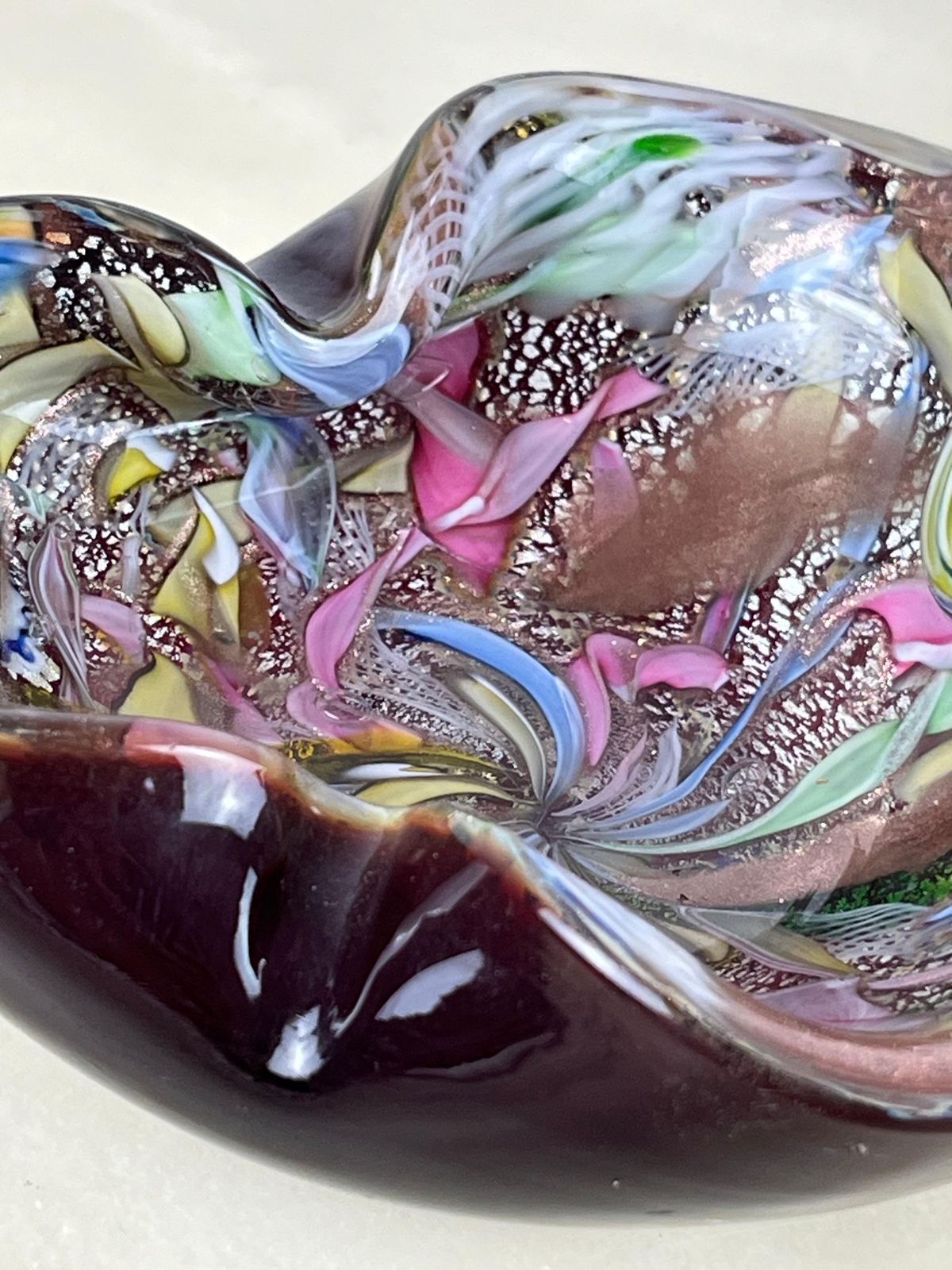 Pair Of Variegated Murano Glass Ashtrays, 1970s photo vintage